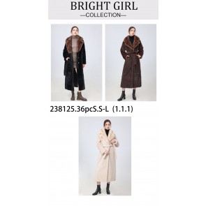 238125 Women's Long Faux Fur Coat with Oversized Collar