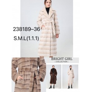 238189 Women’s Long Faux Fur Coat with Belt